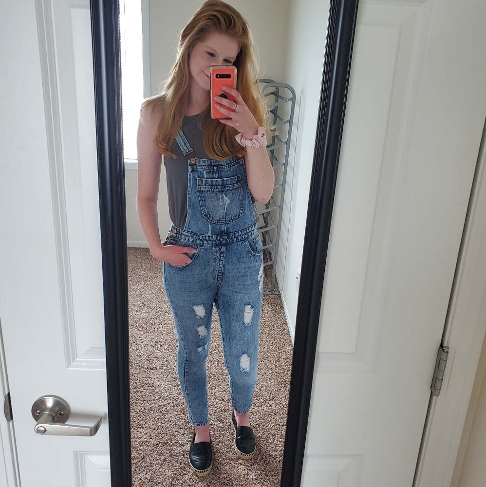 Distressed Denim Overalls